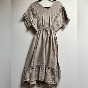 Lungo L’Arno Linen Beige Women's Midi Boho Dress Sz M
